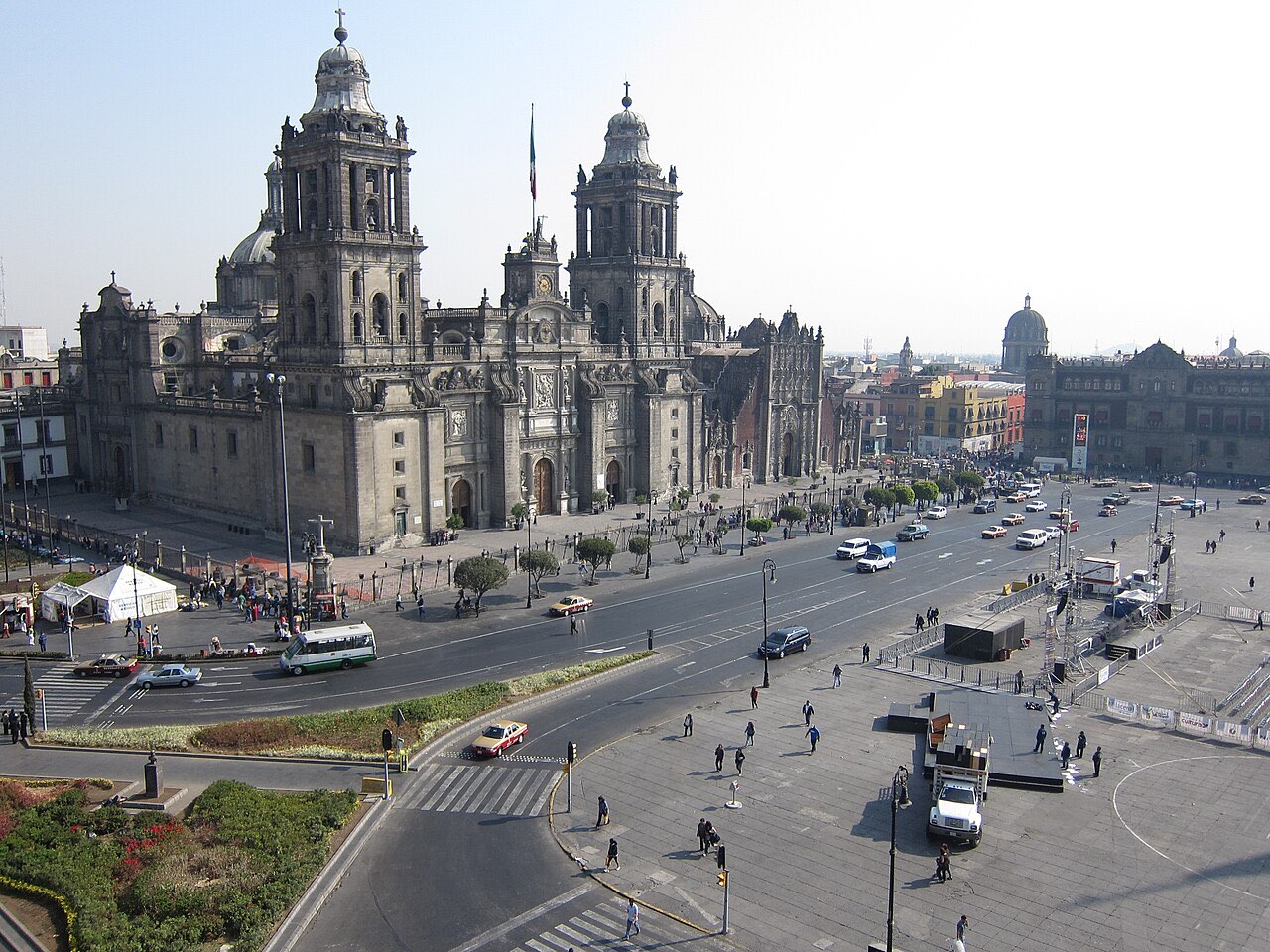 The Metropolitan Cathedral and the Zócalo plaza in Mexico City seen from above